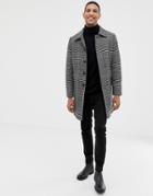 Burton Menswear Wool Coat In Black Houndstooth - Black