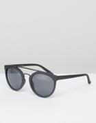 Asos Round Sunglasses In Black With Brow Bar - Black