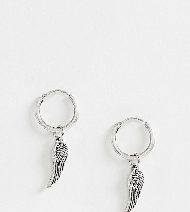 Reclaimed Vintage Inspired Hoop Earrings With Wing In Burnished Silver Exclusive At Asos