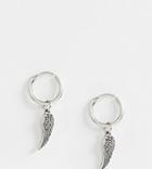 Reclaimed Vintage Inspired Hoop Earrings With Wing In Burnished Silver Exclusive At Asos