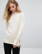 Fashion Union High Neck Knitted Sweater With Bow Sleeves - Cream