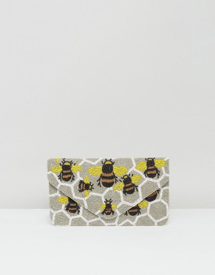 Clutch Me By Q Hand Beaded Bee Print Clutch - Multi