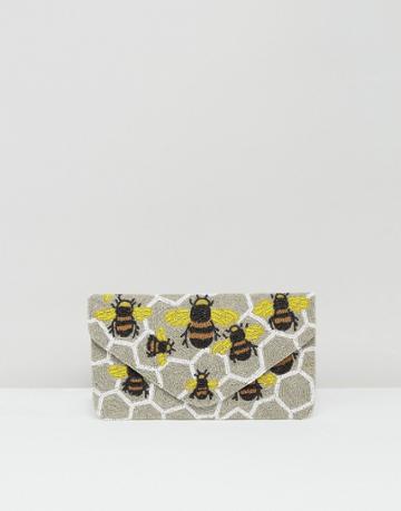 Clutch Me By Q Hand Beaded Bee Print Clutch - Multi