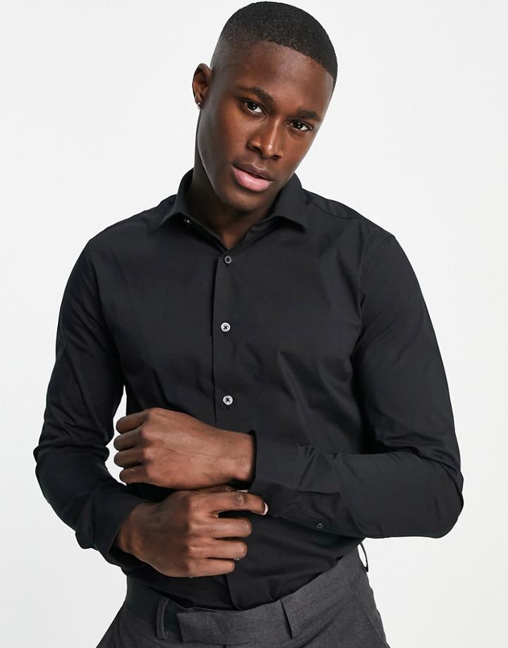 Topman Long Sleeve Stretch Shirt In Black