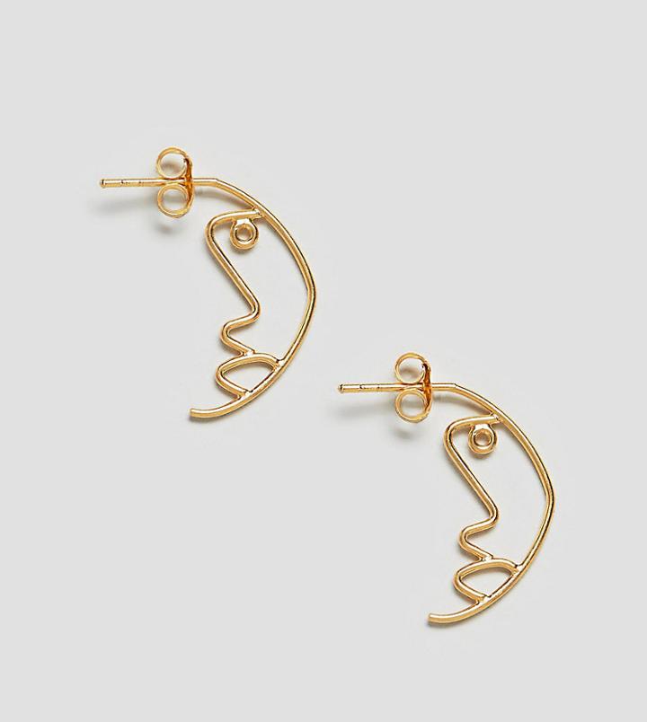 Asos Gold Plated Sterling Silver Face Profile Earrings - Gold