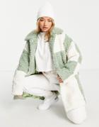 Jayley Color Block Check Shearling Short Jacket In Beige-brown