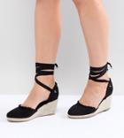 Truffle Collection Wide Fit Pom Espadrille Wedge - Black