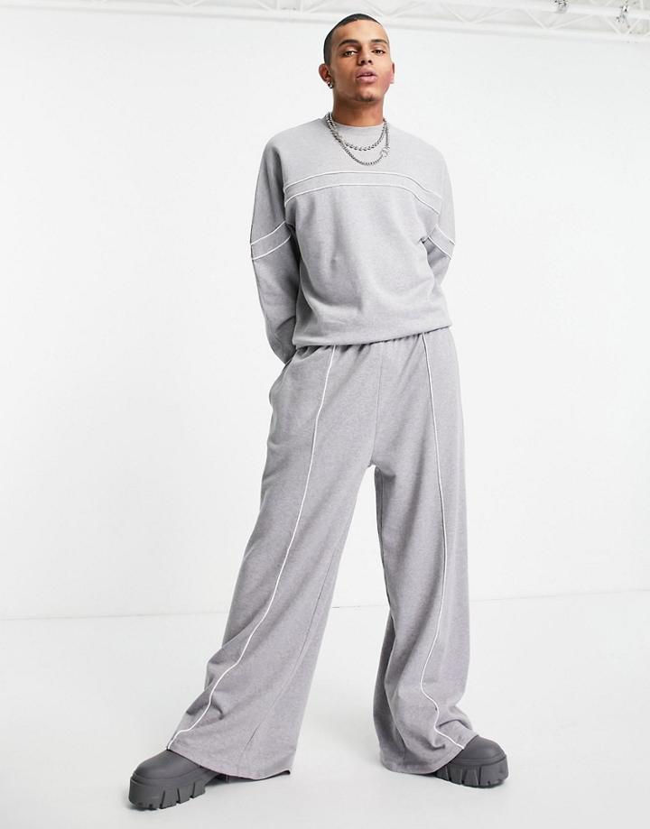 Asos Design Oversized Sweatshirt With Piping Detail In Gray Heather - Part Of A Set-grey