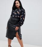 Fashion Union Plus Pu Pencil Skirt With Side Split - Black