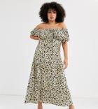 Asos Design Curve Bardot Maxi Dress In Animal Print - Multi