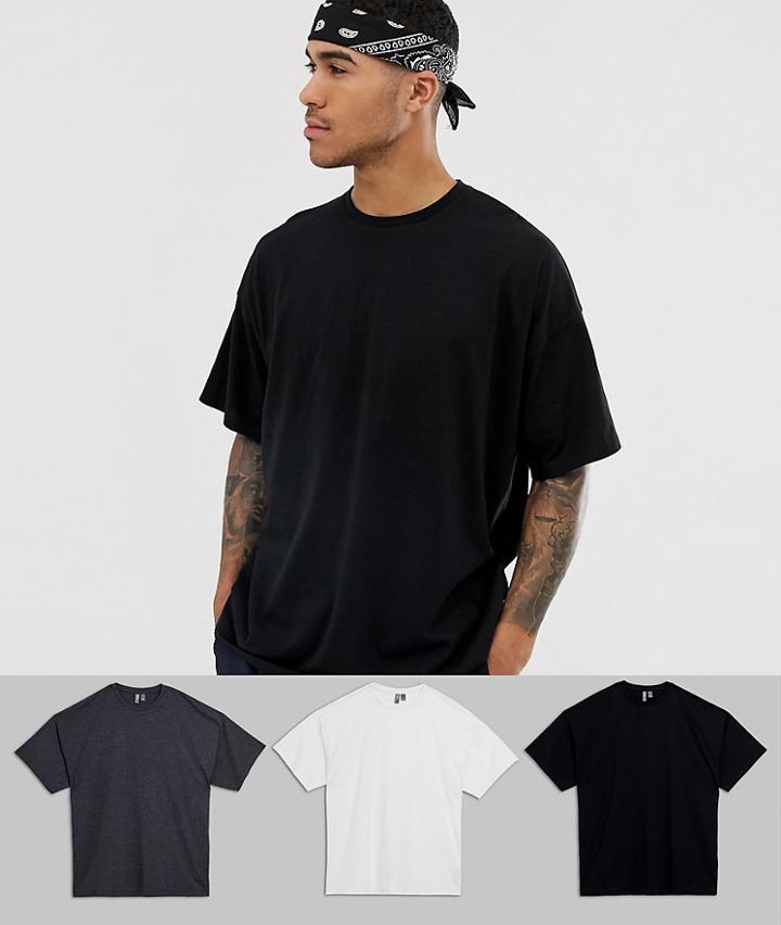Asos Design 3 Pack Oversized T-shirt With Crew Neck Save-multi