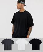 Asos Design 3 Pack Oversized T-shirt With Crew Neck Save-multi