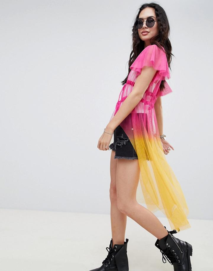 Asos Design Longline Kimono In Ombre-pink