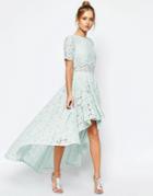 Asos Salon Lace Dip Back Prom Midi Dress - Mint
