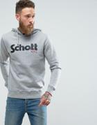Schott Logo Hooded Sweatshirt Slim Fit In Gray Marl - Gray