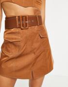 Asos Design Belted Mini Skirt With Stitching Detail - Part Of A Set-brown