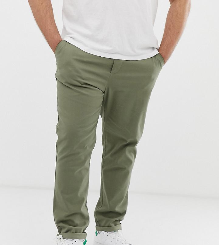 Asos Design Plus Slim Chinos In Light Khaki-green
