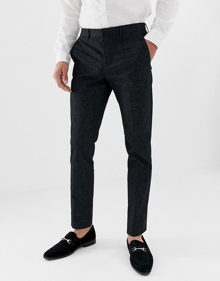 Jack & Jones Premium Tuxedo Suit Pants With Paisley Jacquard In Skinny Fit - Black