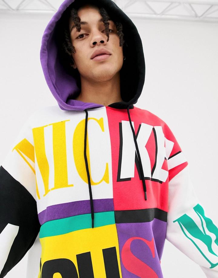 Bershka Mickey Mouse Hoodie In Red With All Over Print - Red