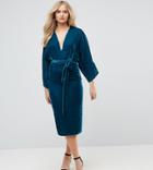 Asos Tall Velvet Plunge Kimono Midi Dress With Tie Waist - Black