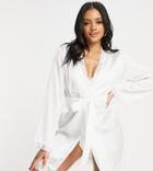 Missguided Satin Bride Robe With Lace Detail In White - Part Of A Set
