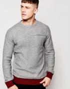 Bellfield Knit Jumper Ladder Stitch Mix With Zip Pocket Detail - Gray
