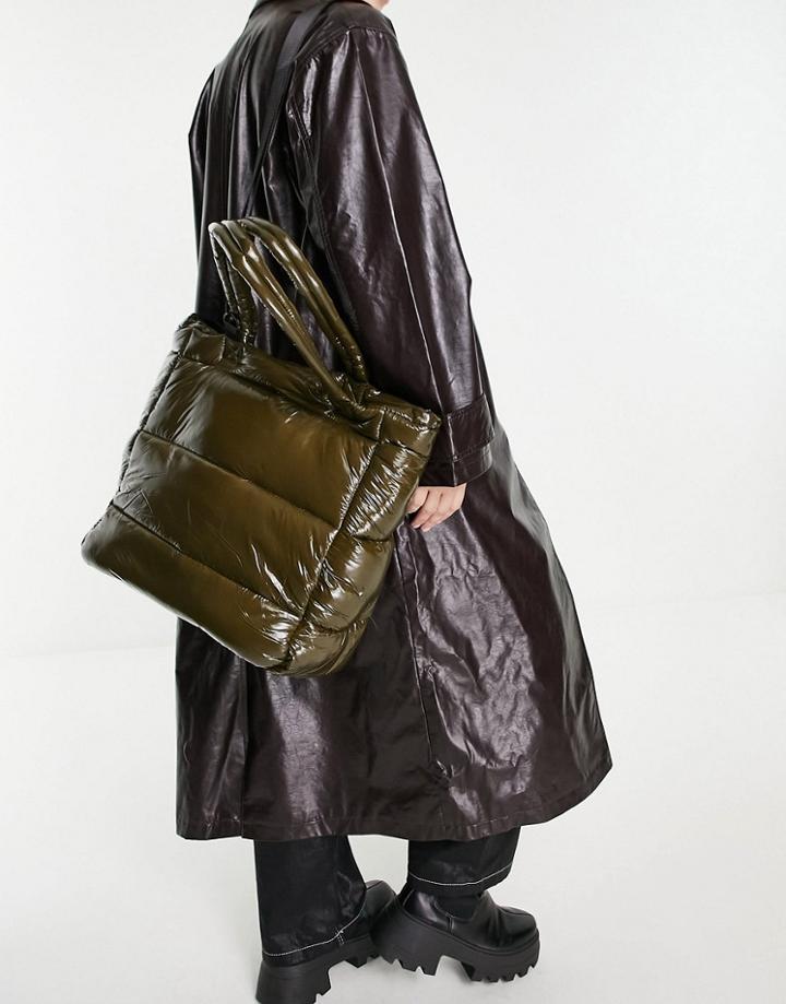 Object Quilted Vinyl Shopper In Olive-brown
