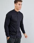 Selected Homme Slim Shirt With Tipped Grandad Collar - Black