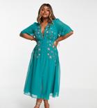 Hope & Ivy Plus Embellished Midi Tea Dress In Emerald Green Star
