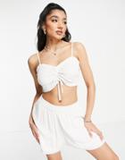 Miss Selfridge Cheesecloth Ruched Tie Front Cami In Ivory - Part Of A Set-white