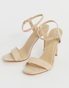 Truffle Collection Stiletto Barely There Square Toe Heeled Sandals - Beige