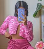 Labelrail X Pose And Repeat Cropped Cardigan In Fluffy Space Dye With Daisy Button-pink