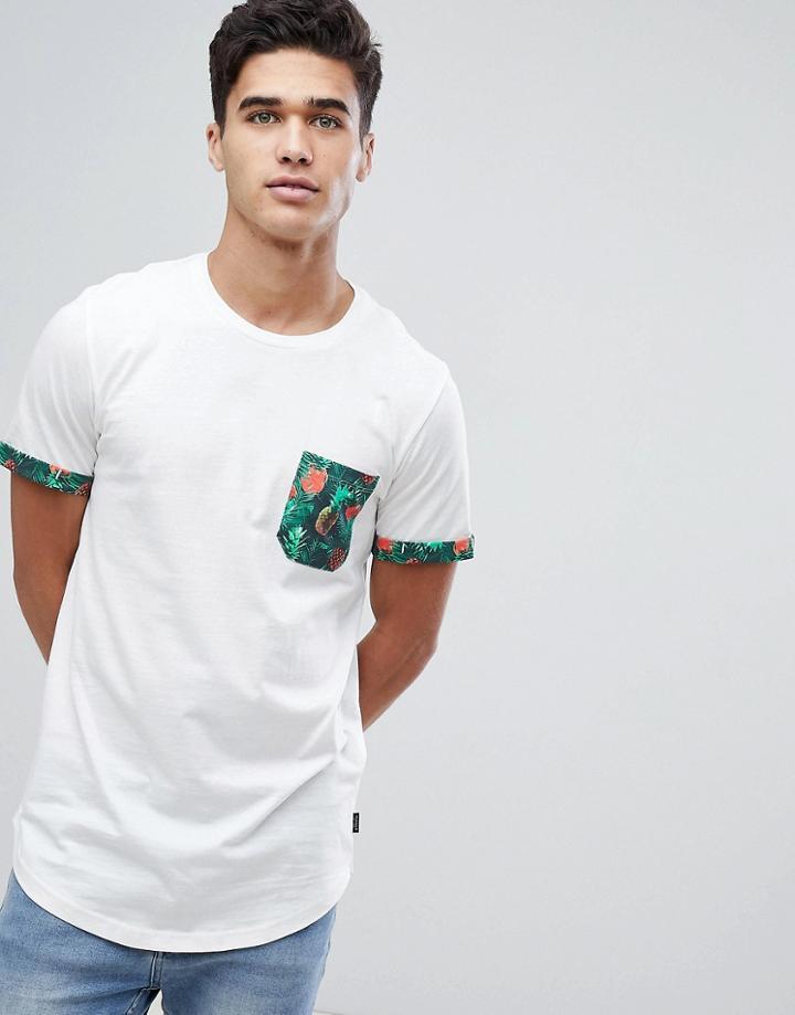 Jack & Jones Originals T-shirt With Curved Hem And Printed Pocket - White