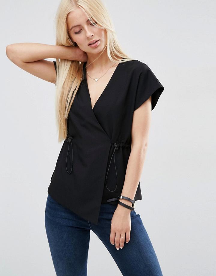 Asos Obi Wrap Top With Drawstring Waist - Black