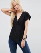 Asos Obi Wrap Top With Drawstring Waist - Black