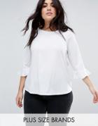 New Look Curve Flutter Sleeve Jersey Top - White