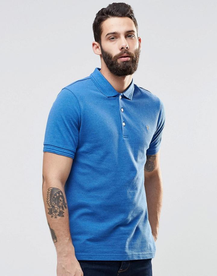 Farah Polo Shirt With F Logo Regular Fit In Blue - Vivid Blue