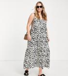 Asos Design Curve Tiered Cami Maxi Dress With Faux Shell Buttons In Animal Print-multi
