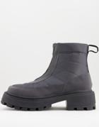 Asos Design Super Chunky Padded Square Toe Chelsea Boot With Zip Detail In Gray Nylon-grey