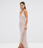 John Zack Petite Cross Back Cami Maxi Dress With Ruching - Beige