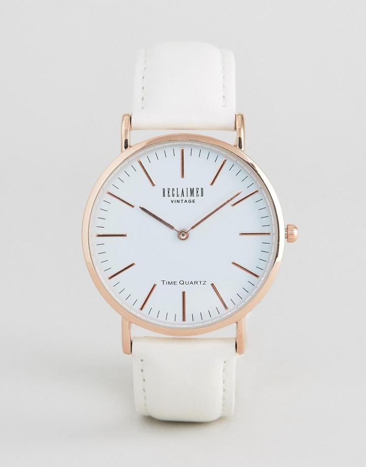 Reclaimed Vintage Leather Watch In White/gold - White