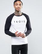 Asos Muscle Raglan Long Sleeve With Trois Print - White