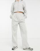 Asos Design Tracksuit Zip Through Cropped Hoodie / Straight Leg Sweatpants With Pintuck In Gray-grey