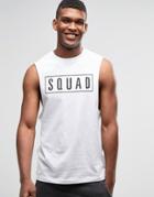 Asos Sleeveless T-shirt With Squad Print In White - Black
