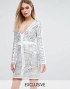 Starlet V Front Mini Dress With All Over Studs - White