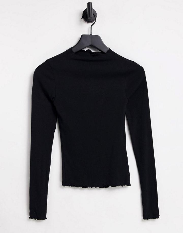 Monki Organic Cotton Long Sleeve Top In Black