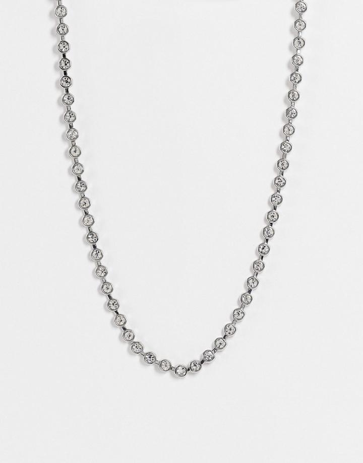 Reclaimed Vintage Inspired Unisex Short Necklace With Y2k Crystals In Silver