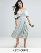 Asos Curve Wedding Bardot Fold Prom Midi Dress - Green