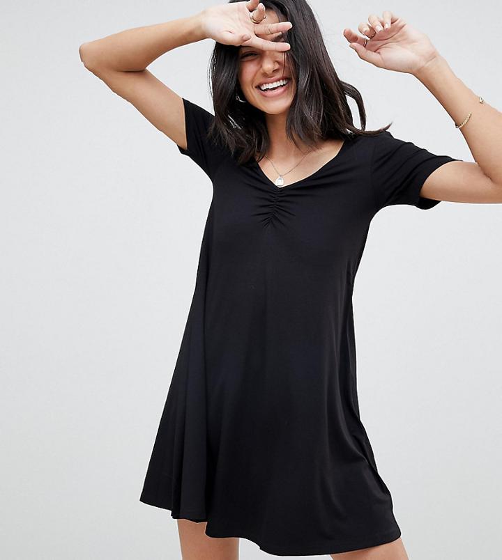 Asos Design Tall Ruched Front Swing Dress - Black