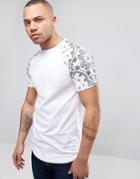 Asos Longline Muscle T-shirt With Bandana Print Raglan Sleeves - White